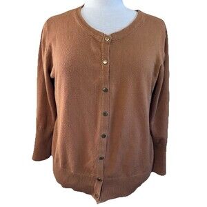 Carmen By Carmen Marc Valvo Women Tan  Cardigan Sweater with Gold Buttons Sz XL